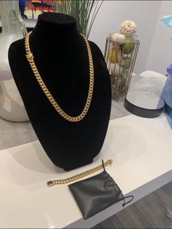 Gold Chain And Bracelet Set 18k GP Cuban Link Style