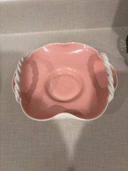 Haldemon rare Pink and White Ceramic Bowl with Rope Handles