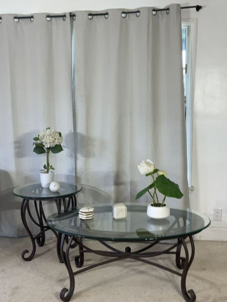 Wrought Iron & Glass Coffee Table With End Table Set (2)