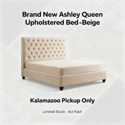 Brand New Ashley Queen Upholstered Bed – Beige