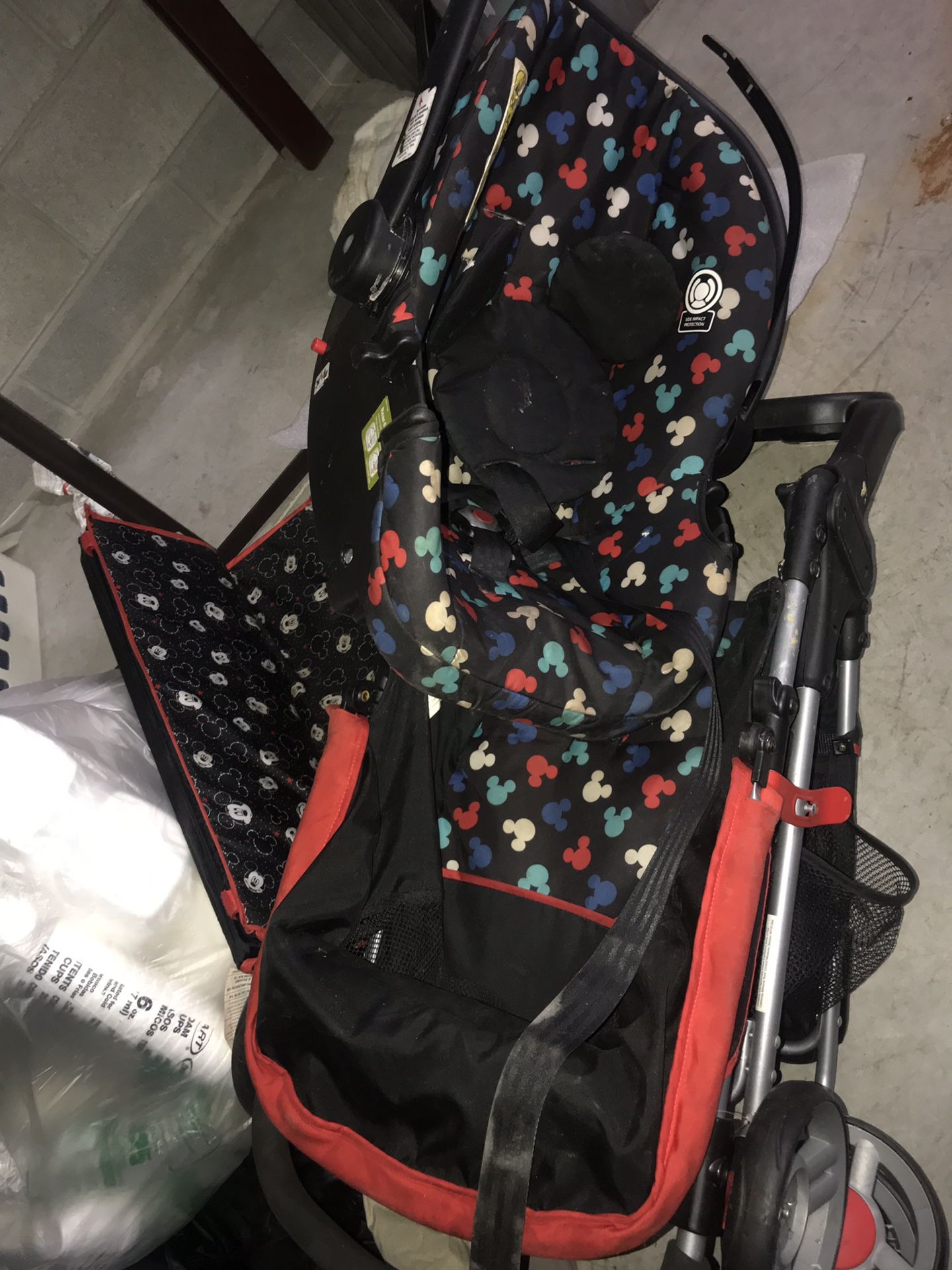 Mickey Mouse car seat and stroller