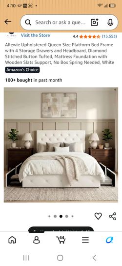 Queen bed Platform Bed Frame with 4 Storage Drawers and Adjustable Headboard, Diamond Button Tufted, Wooden Slats Support, Noise-Free, No Box Spring N