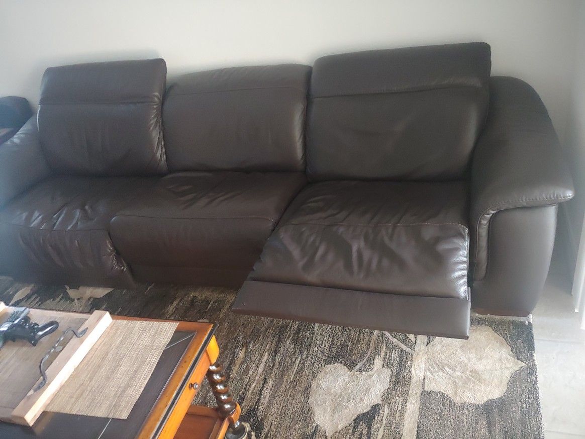 Natuzzi full grain brown power wall hugger sofa couch
