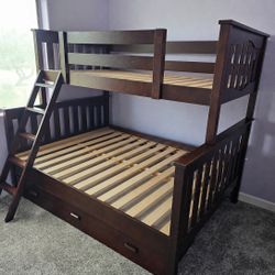 Brown Wood Twin Over Full Bunk Bed 