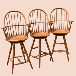 Genuine Oak Windsor Farmhouse Wood Swivel Bar Height Stools Chairs 