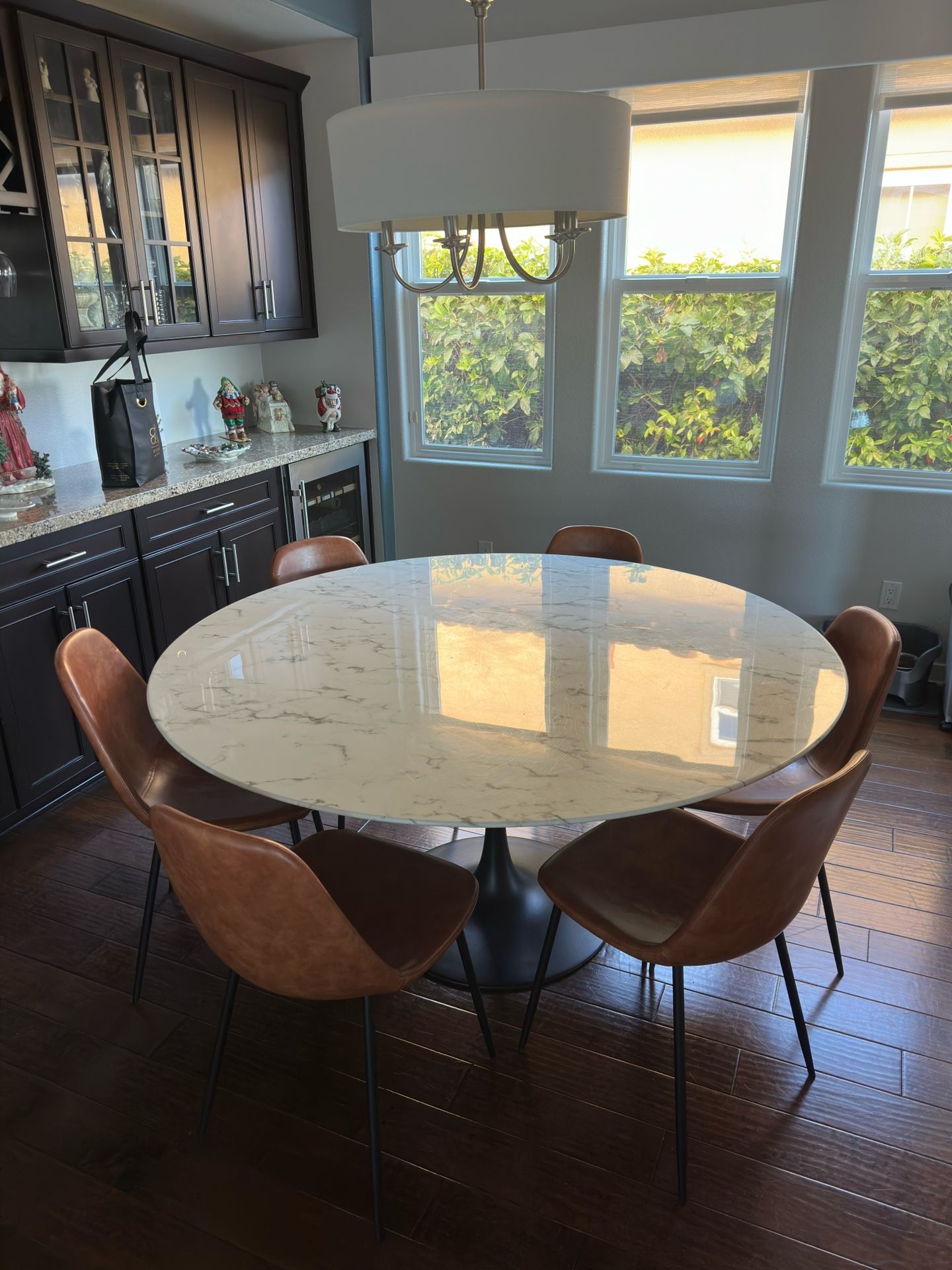 60 Inch Round Artificial Marble Dining Table And 6 Chairs