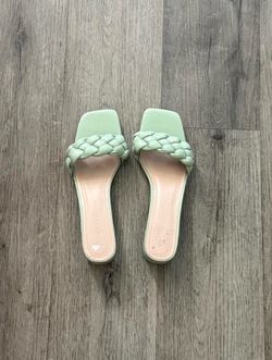 mint green mini heel sandals