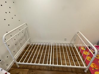 Metal Child Twin Size Bed Height Adjustable Color WHITE