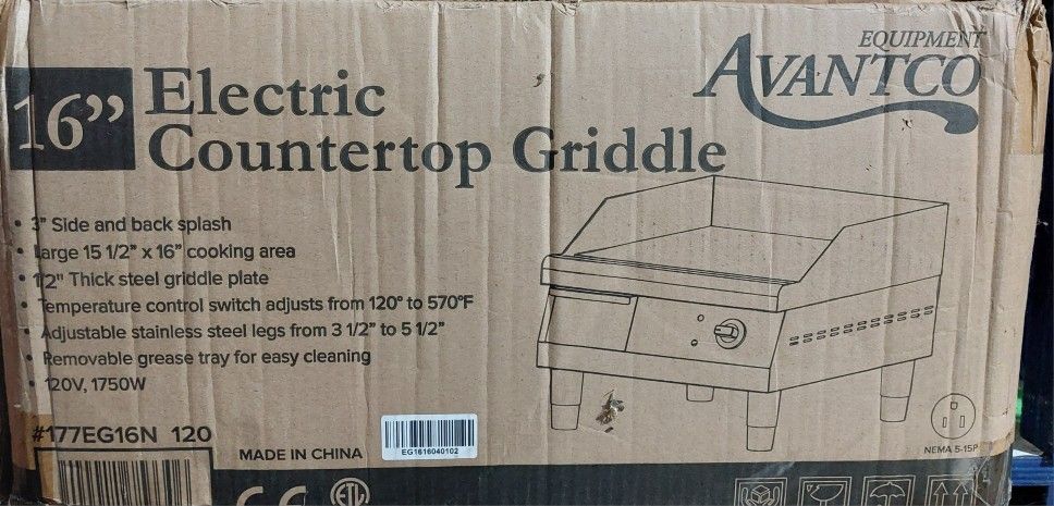 New Avantco 16" Professional Countertop Griddle