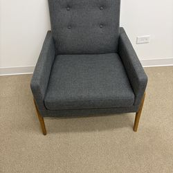 Dark Grey Fabric Upholstered Walnut Finished Accent/Lounge Chair