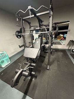 Vesta Fitness Smith Machine 2001 w/Bench Attachment | 230lb Bumpers Weights | 7ft Olympic Bar | Fitness | Gym Equipment | FREE DELIVERY & INSTALL🚚