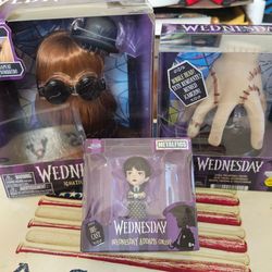 NEW, 3x Jada Metalfigs WEDNESDAY ADDAMS IN UNIFORM Diecast Figure, Ignatius ITT w/Hat Brush & Bobble Head, Thing, Unopened 2024, firm