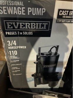 Brand New Everbilt 3/4 HP Heavy-Duty Cast Iron Sewage Pump, New in Box