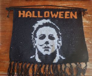 Original  halloween crochet hanging tapestry