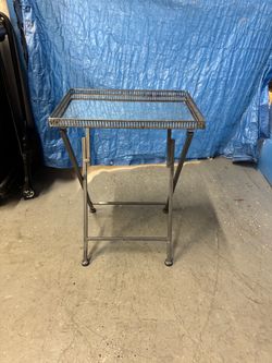 Metal Folding Tray Table with Glass Top