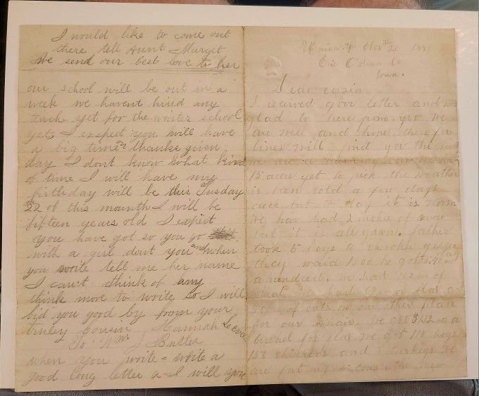 1881 Iowa Letter Re: Siblings write to a Cousin (Transcribed)