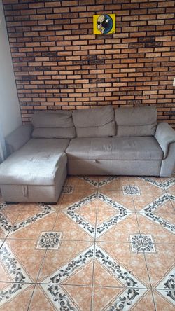 Gray Sleeper Sectional Sofa with Storage