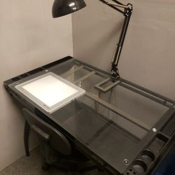 Glass Drafting Table w/ Lightpad and Task Chair (READ DESCRIPTION)

