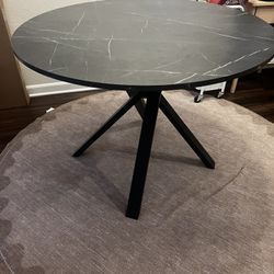 IKEA MARIEDAMM Black 41 3/8" Round Dining Table with Marble Effect