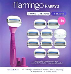 New Flamingo by Harry's women's moisture plus razor set 11 blades / cartridges + 1 handle