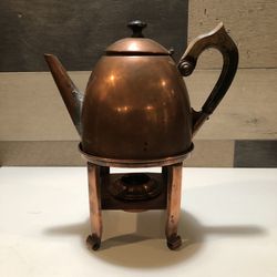 Antique S STERNAU & CO Copper Coffee Tea Pot Sterno Burner Patents 1908 & 1892