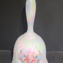 Beautiful Vintage Fenton Irradesant Painted Flowers,  Signed Bell