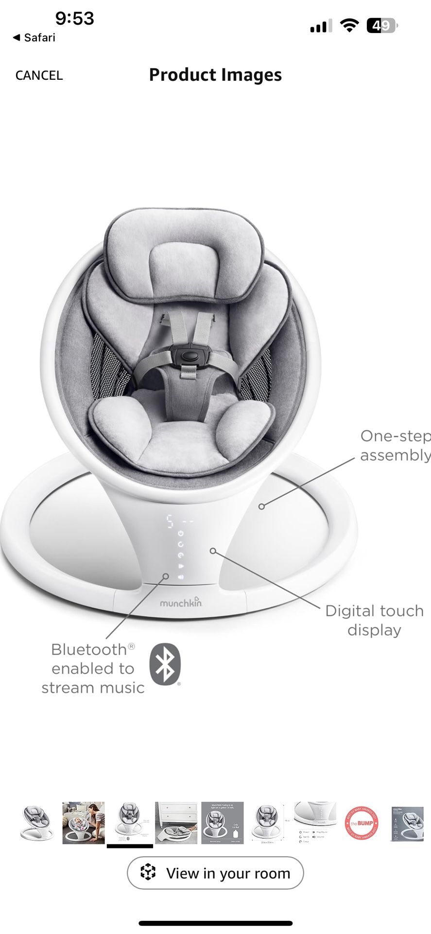 Munchkin With Remote. Gently Used. Munchkin Baby Swing, Portable and Lightweight, Bluetooth Enabled Electric Infant Rocker with Natural Sway in 5 Rang