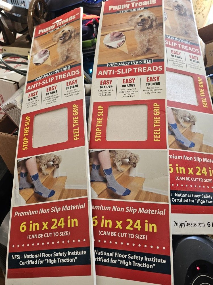 3 Pk Puppy Treads 6" x 24" Anti-Slip Stair Treads Adhesive Traction ~ NEW