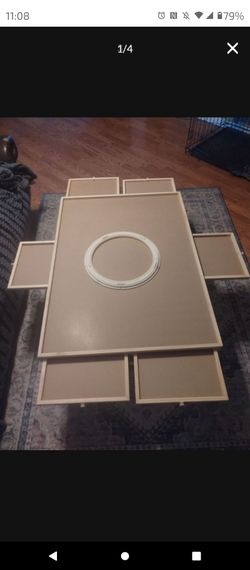 Spinning puzzle/game board with drawers
