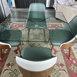 Glass Dining Table And 4 Mid Century Modern Lunling Chairs