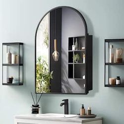 Arched Recessed/Surface Mount Medicine Cabinet with Mirror in Black