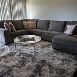 Gray Chaise Sofa W/Ottoman