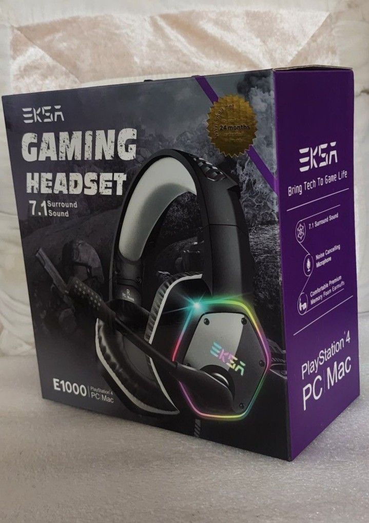 Gaming USB Headset For PC, PS4, PS5, Mac, Headphones, Noise Cancellation, RGB Light