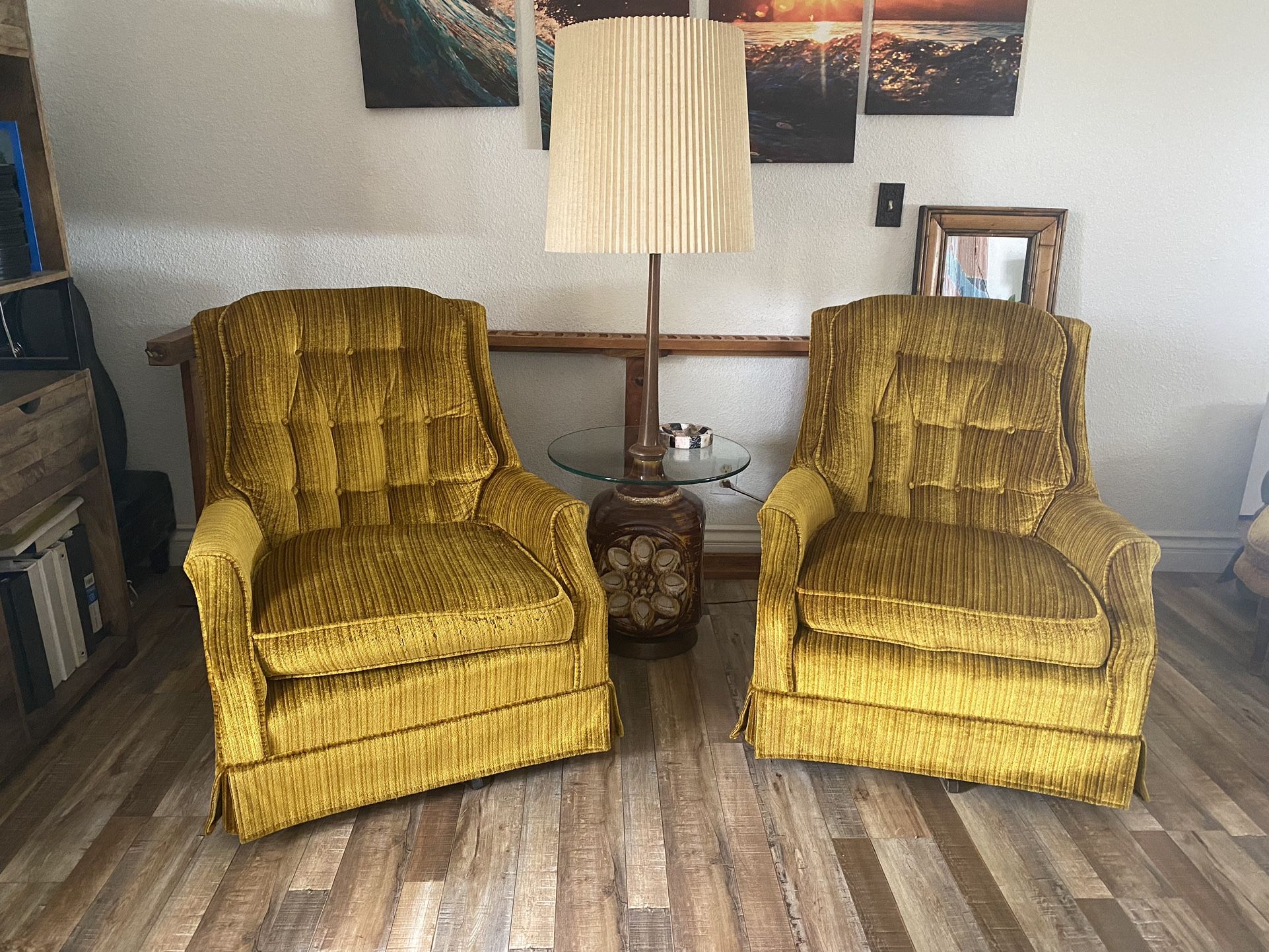 1970s Gold Velvet Sofa Chairs 