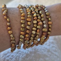 Silpada STERLING SILVER GENUINE FRESHWATER GOLD PEARLS STRETCH BRACELETS-7 CT.