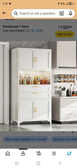 White Kitchen Storage Cabinet with Drawers