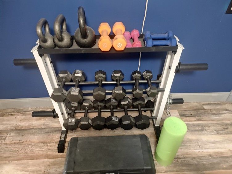 Dumbbell Set and Rack.