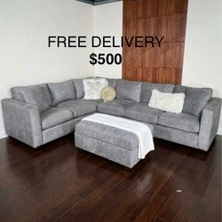 FREE DELIVERY - Thomasville gray sectional couch w/ ottoman