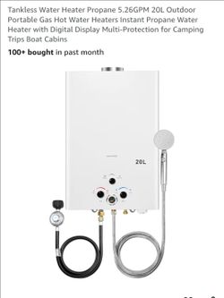 Tankless Water Heater Propane 5.26GPM 20L Outdoor Portable Gas Hot Water Heaters Instant Propane Water Heater with Digital Display Multi-Protection fo