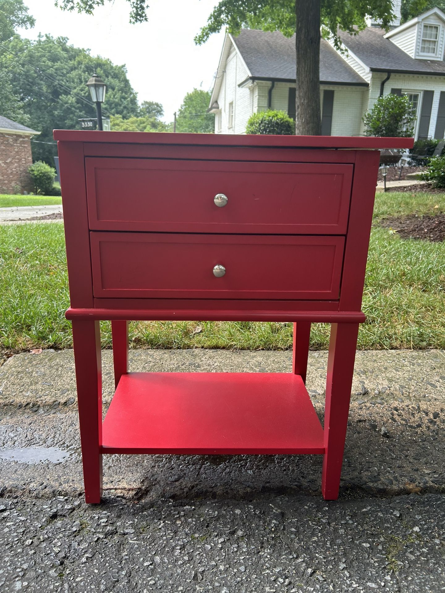 Red Side Table with Drawers