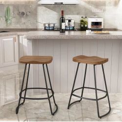 24" Swivel Bar Stools Set of 2 Industrial Backess Bartsools Metal Counter Height Stools with Wood Top Matte Black