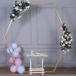 8 afeet Gold Metal Hexagon Backdrop Stand Arch - Wedding Ceremony  Photo Booth  $90 must pick up - OakCliff 