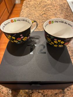 T2 black floral tea and saucer set x 2