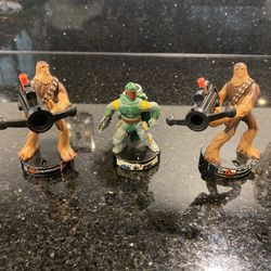 3 Vintage 2005 Star Wars Attacktix Figures: 2 Chewbacca’s and Boba Fett