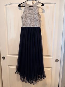 Girl’s  Navy & Silver Lace Tulle Dress