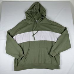 Abound Womens 1X Olive Green White Color Block Pullover Hoodie Sweatshirt