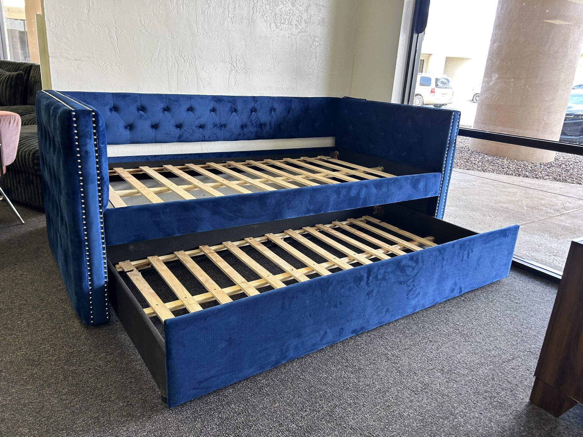 Blue Twin Over Twin Trundle Bed Frame