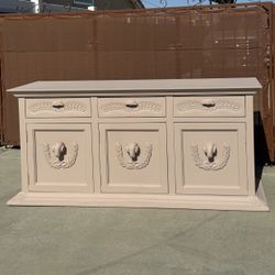 Vintage Pink Hollywood Regency Hand Carved Solid Wood Buffet Cabinet Credenza $725
