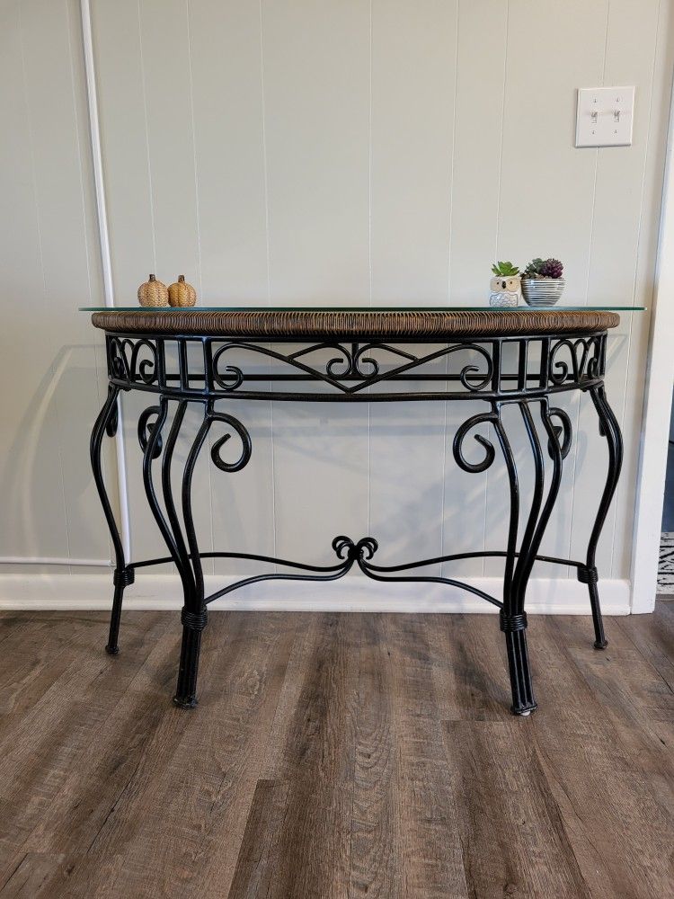 Glass Top And Metal Bade Table