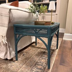 Vintage Rattan Teal Table